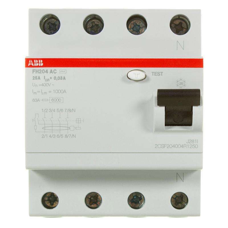 Выключатель дифференциального тока (УЗО) 4п 25А 30мА FH204 АС (FH204 AC-25/0,03)
